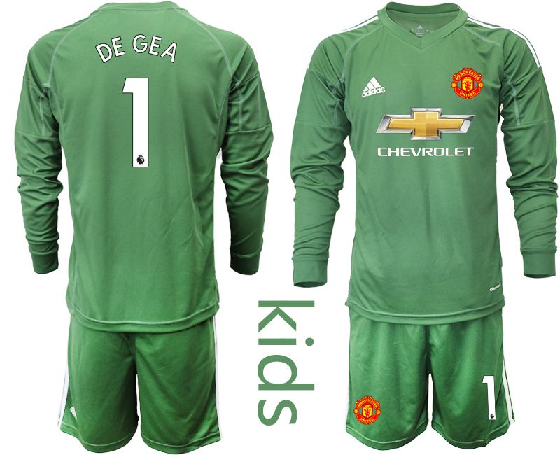 Youth 2020-2021 club Manchester United army green long sleeve goalkeeper #1 Soccer Jerseys->manchester united jersey->Soccer Club Jersey